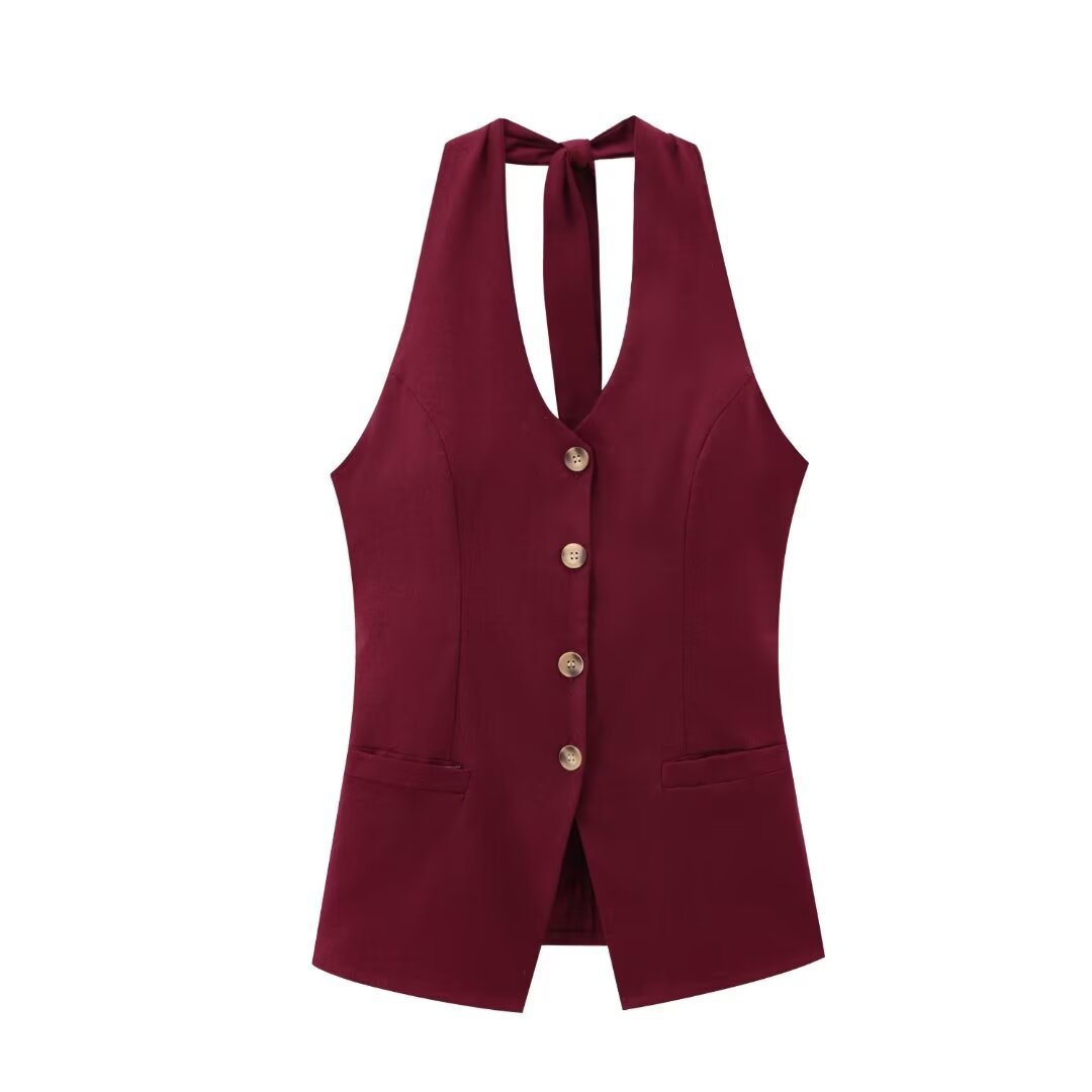 Classic Style Cotton And Linen Halterneck Vest Suit Women's Summer High-grade Trousers