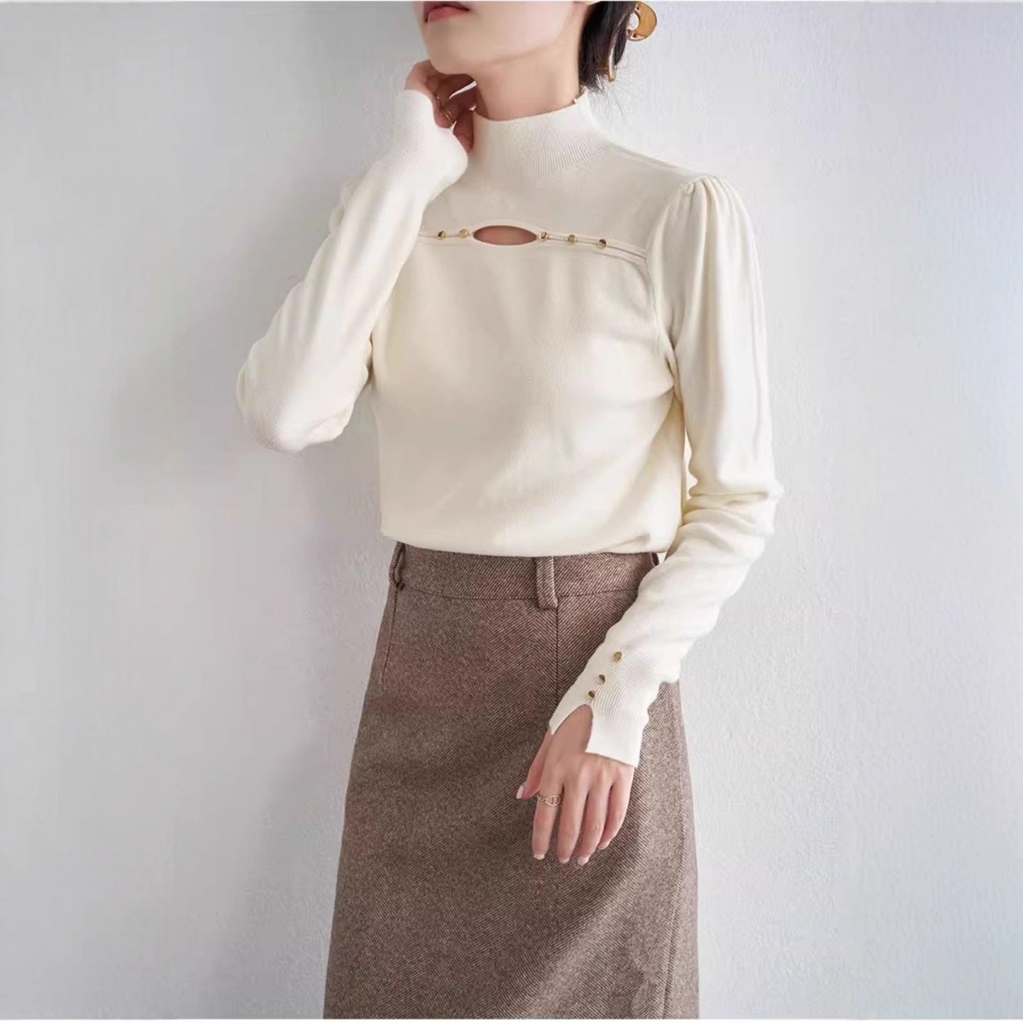 New Design Sense Niche Knitted Inner Match Bottoming Shirt Hollow-out Top For Women