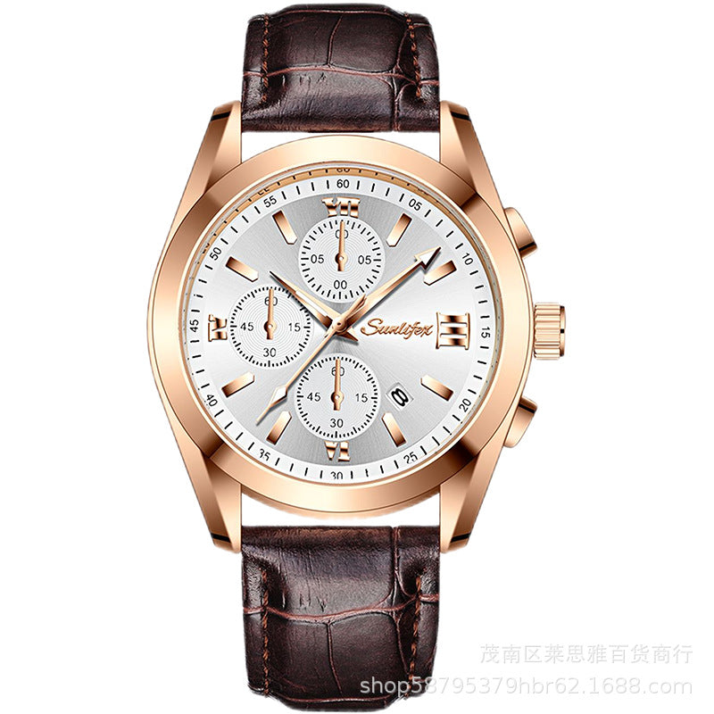 Business Casual Simple Fashion Leather Belt Round Men's Watch