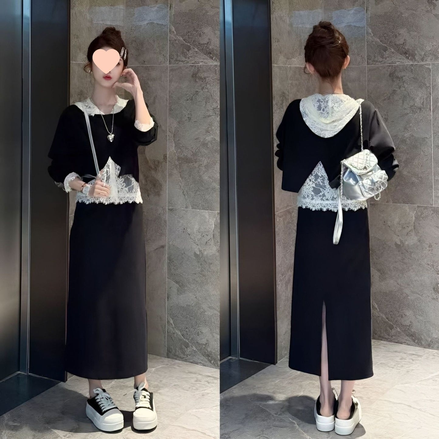 Womens Lace Off-Shoulder Sweater And WideLeg Pants Set Youth-EnhancingThreePiece Outfit
