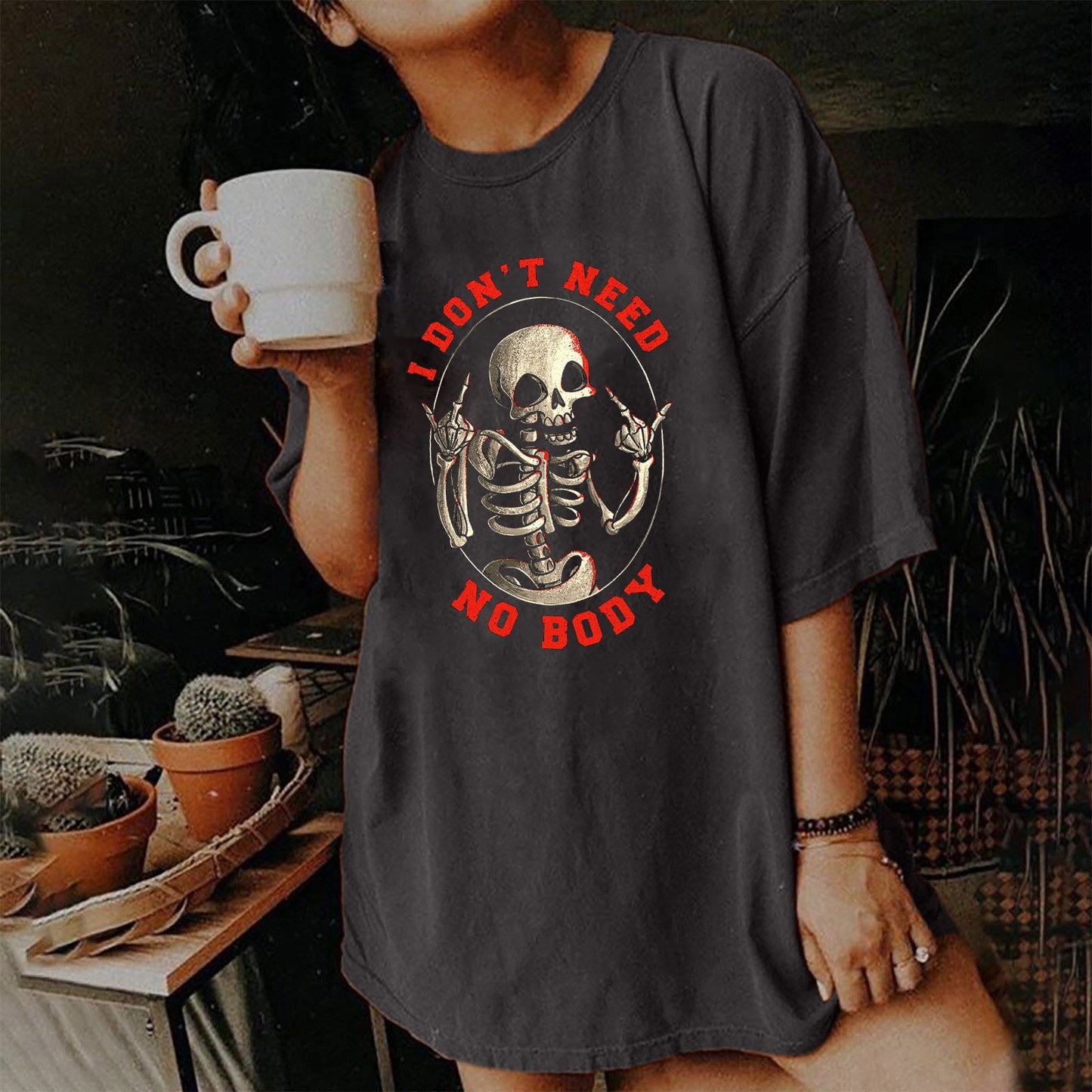Women's Short Sleeved Vintage T-shirt Skull Print High Street Fashion