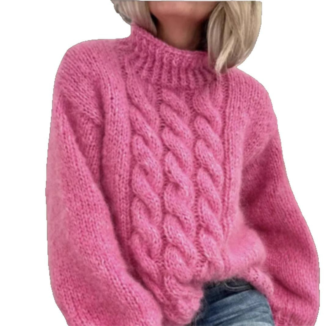 European And American Women's Turtleneck Pullover Thick Needle Brocade Sweater