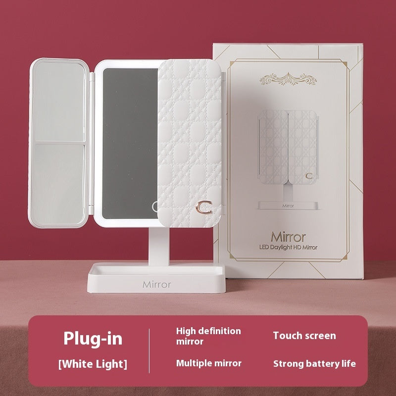 Desktop Three-fold Makeup Mirror With Light Internet Celebrity Dressing Retouching Supplementary Lighting