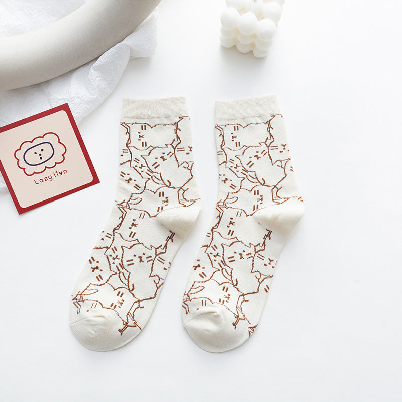 Japanese Cartoon Cartoon Cat Sweet Medium Tube Cotton Socks