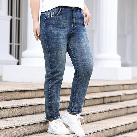 Oversize-jeans til kvinder løse elastiske til brede hofter og store lår slankende skinnybukser