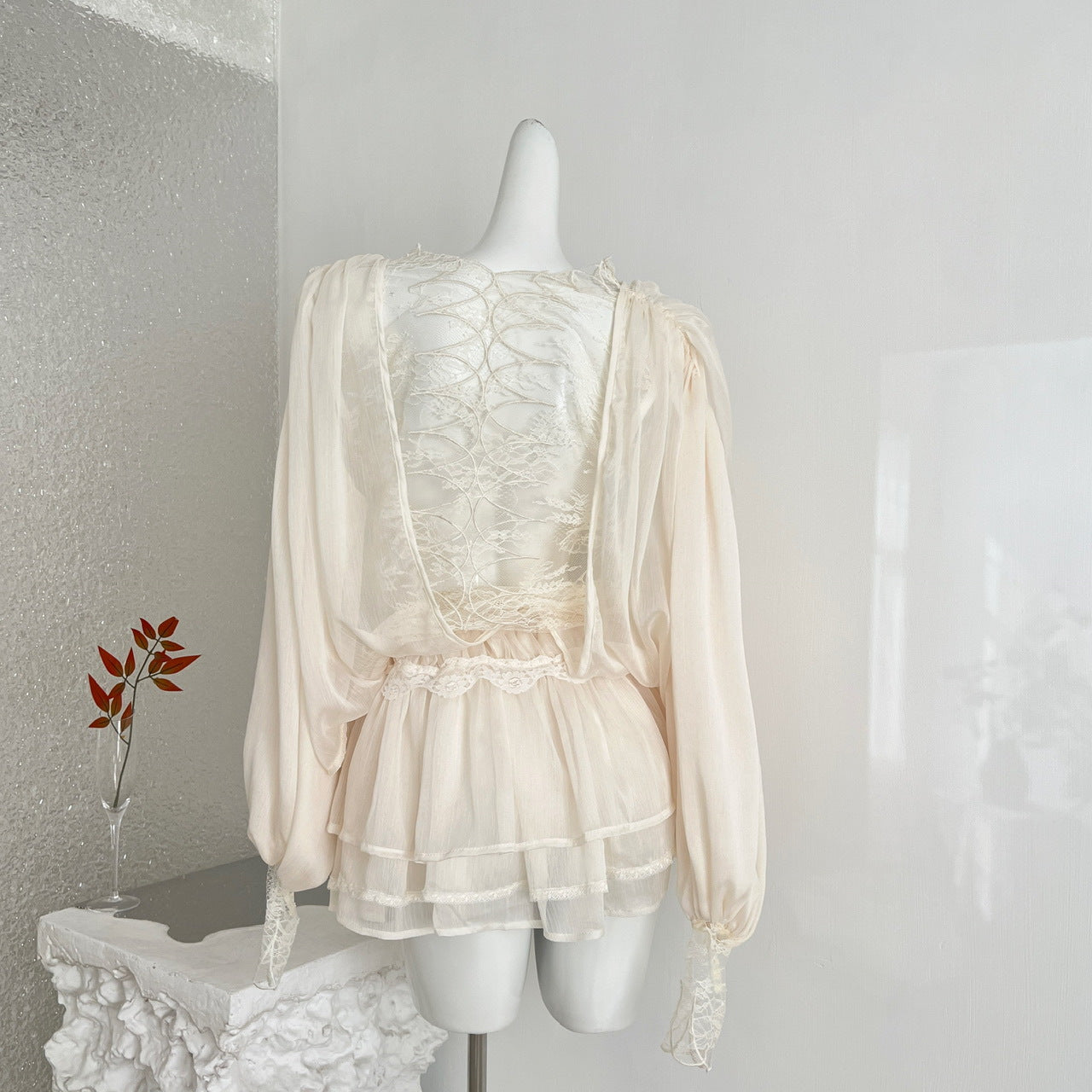 French Romantic Style Lace-Patchwork Long-Sleeve Shirt
