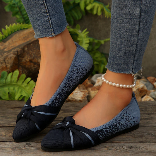 Womens Fashionable Slip-on Breathable Flat Shoes With A Bow