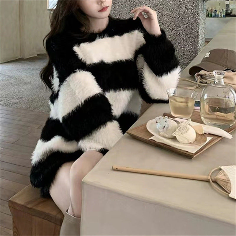 Retro Loose Thick Idle Style Soft Sticky Striped Sweater