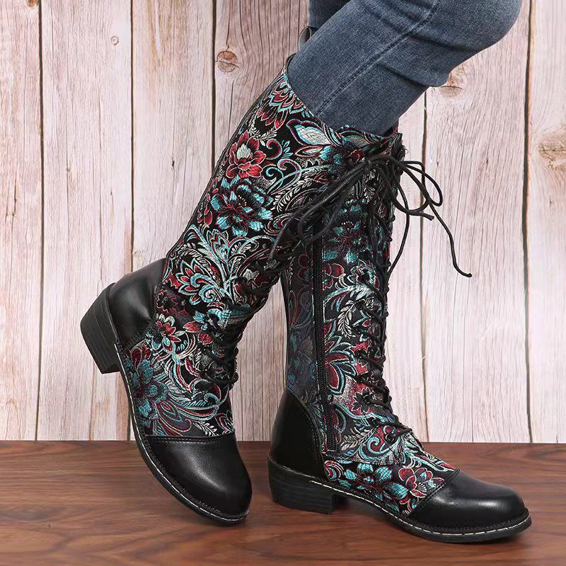 Vintage Mid-heel High-top Women's Boots Side Zipper Boots