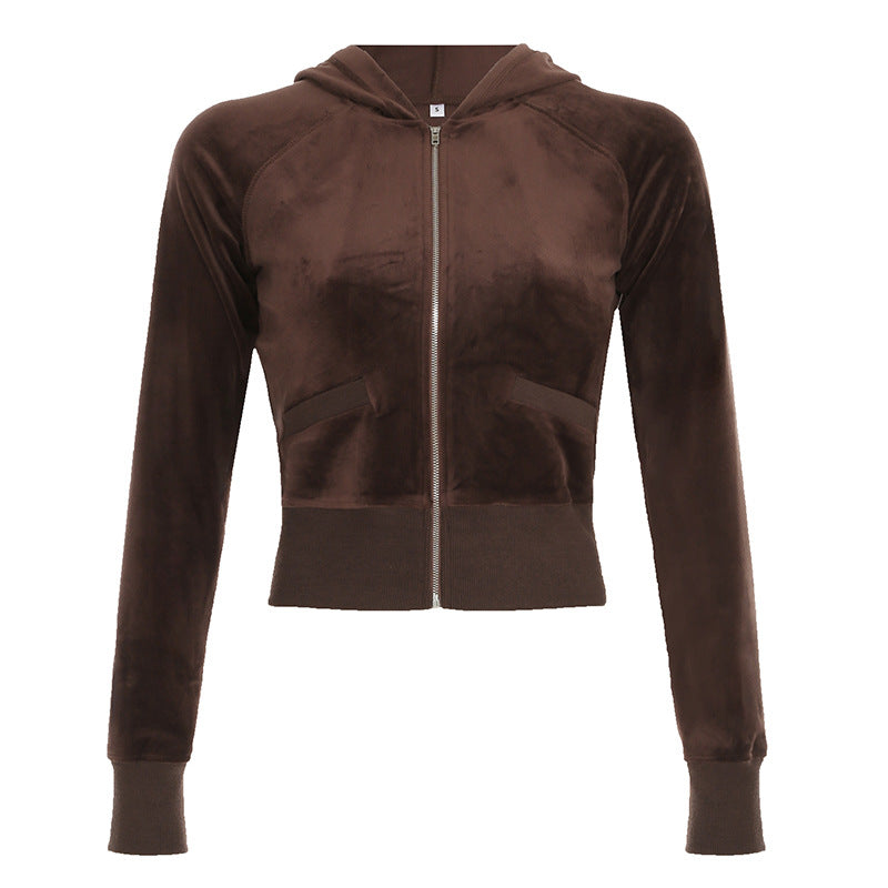 European And American New Suede Hooded Zipper Jacket