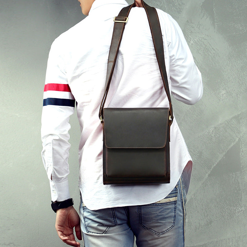 Crazy Horse Leather Men's One Shoulder Diagonal Cross Retro Diagonal Cross Bag