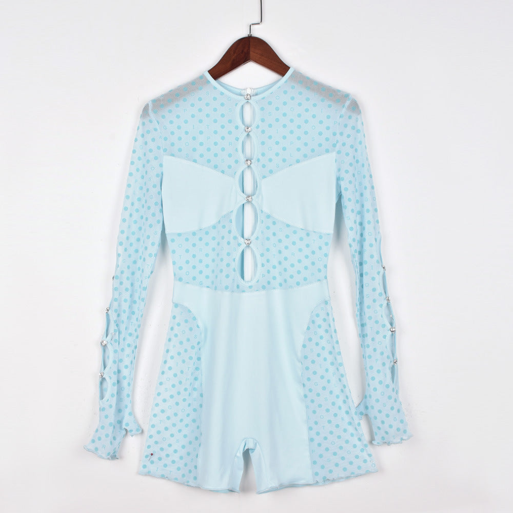 Spring And Summer New Patchwork Sheer Cutout Women's Jumpsuit