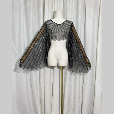 Womens Beaded Diamond-studded Shawl Cape With Wing-like Design An Outerwear Top