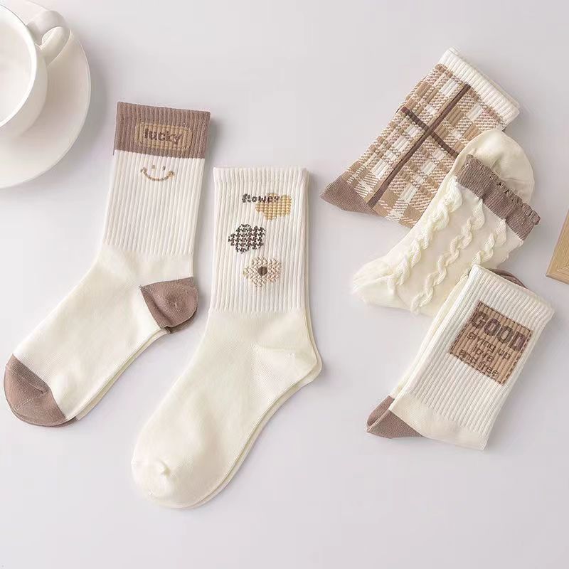 Mori Middle Tube Socks Fall New White Students Sweet Wind