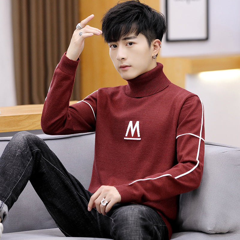 Men's Long Sleeve M Letter Turtleneck Pullover