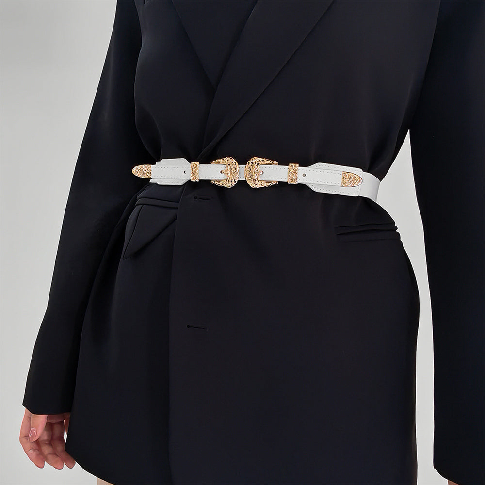 Retro Women's Thin Black Belt Decorative Coat Skirt Coat Fashion Hollowed Out Senior Sense Belt