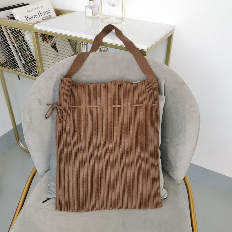 Niche Design Drawstring Folds Bucket Bag Fashion Art Simple One Shoulder