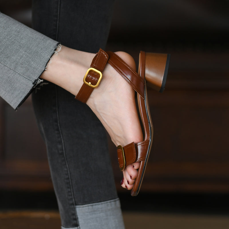 Women's Belt Buckle Flat Sandals