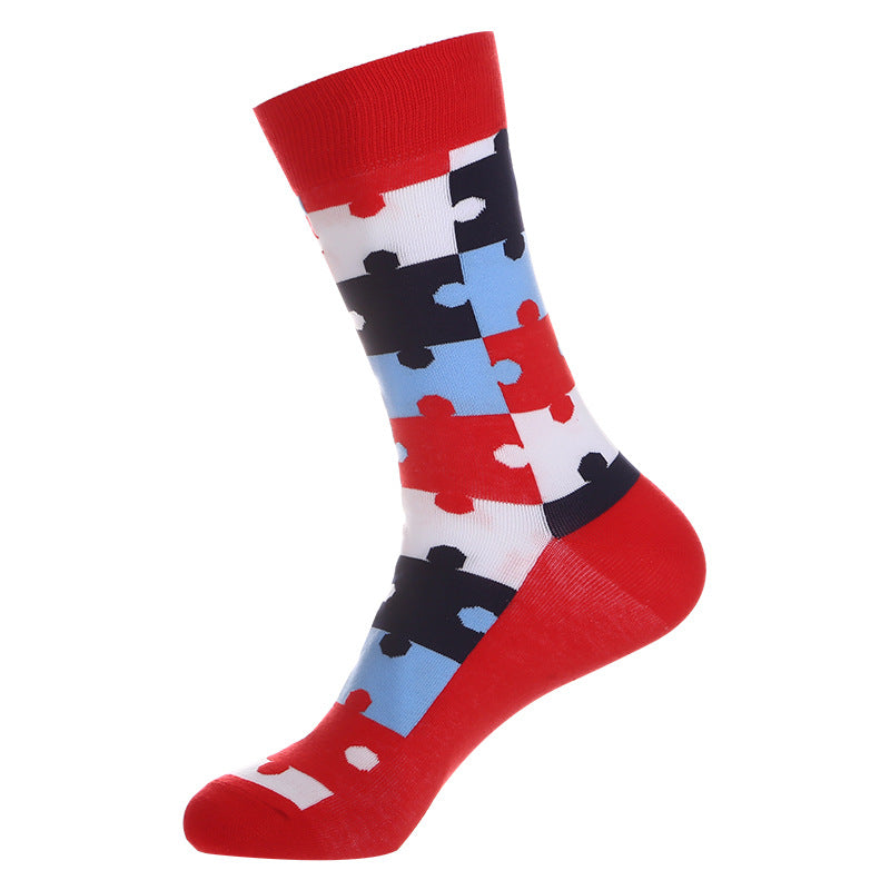 Function Geometry Trendy Mid-calf Length Socks Men's European And American Street Ins Trendy Cotton Socks