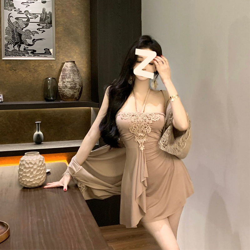 Fashionable Light Luxury Sexy Pure Desire Slim Dress With Shawl Set