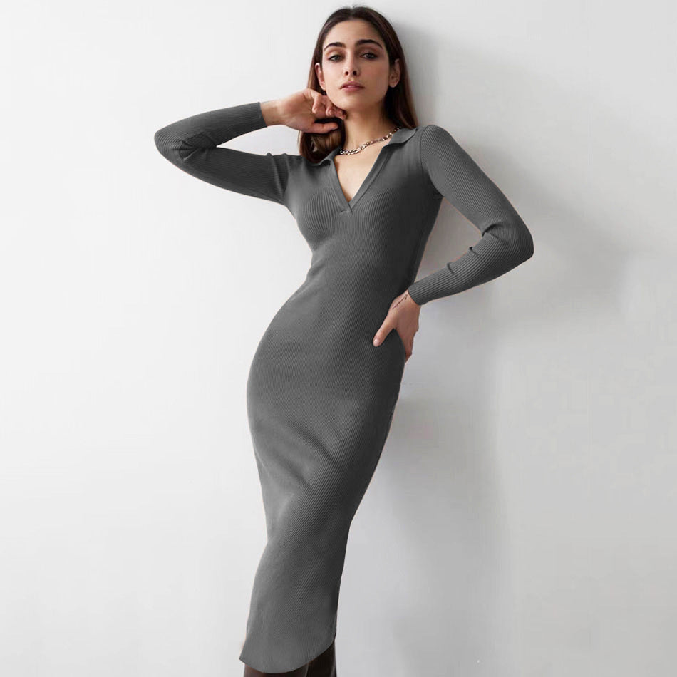 French-style Sexy Deep V-Neck Lapel Slimming Dress