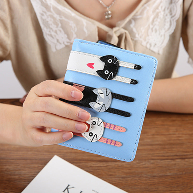 Cute 3 Cats Zipper Coin Purse Clutch In PU Leather