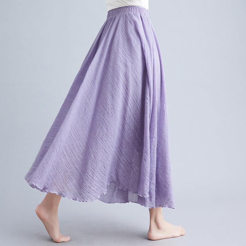 Women's Artistic Cotton And Linen Big Hem Skirt
