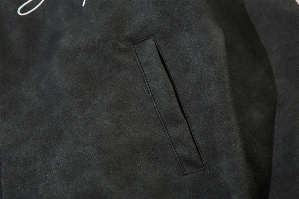 European And American-style Letter Affixed Cloth Embroidered Loose Pu Leather Baseball Uniform