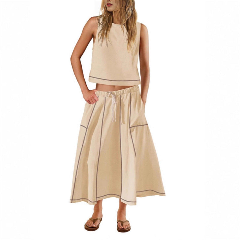 Sleeveless Vest And Skirt Set For Women