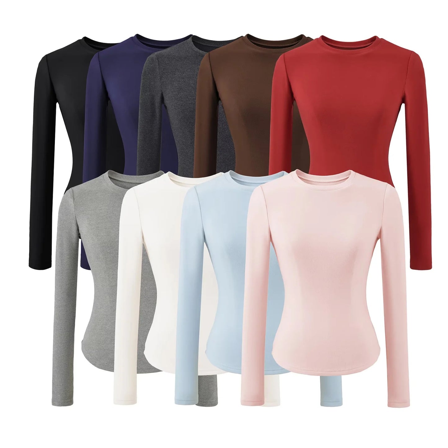 Double-sided Brushed Waist-cinching Warm Long-sleeve T-shirt