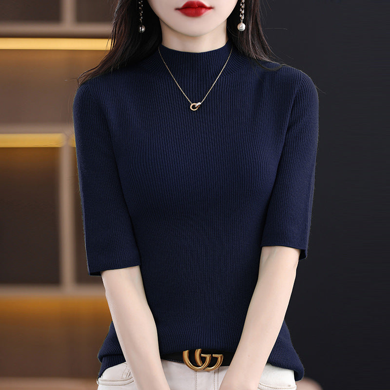 Spring New Half Turtleneck Half Sleeve Women's Bottoming Sweater