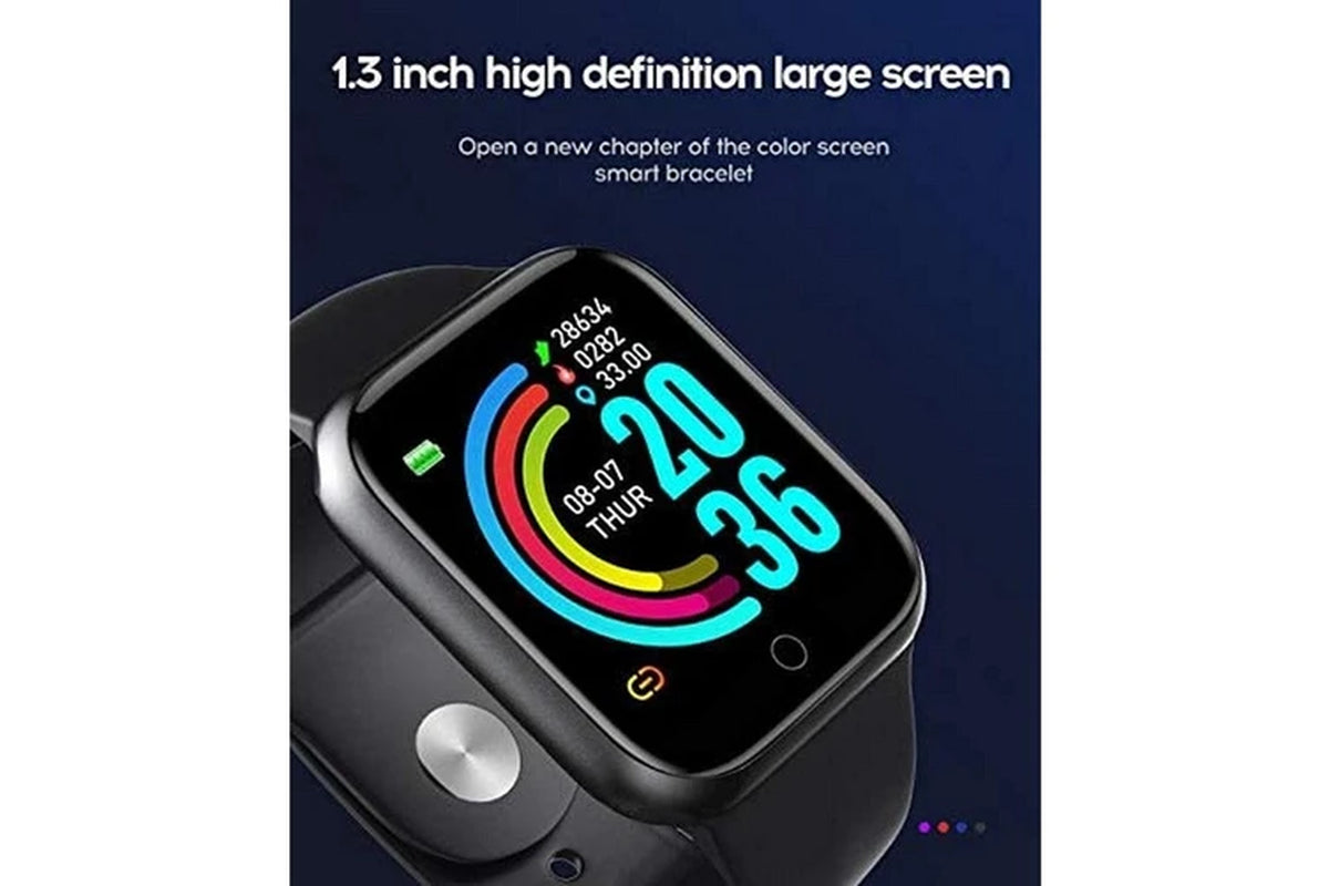 Y68 Water Resistant Smart Watch Sports Fitness Trackaer with Heart Rate Monitor for Men and Women Black