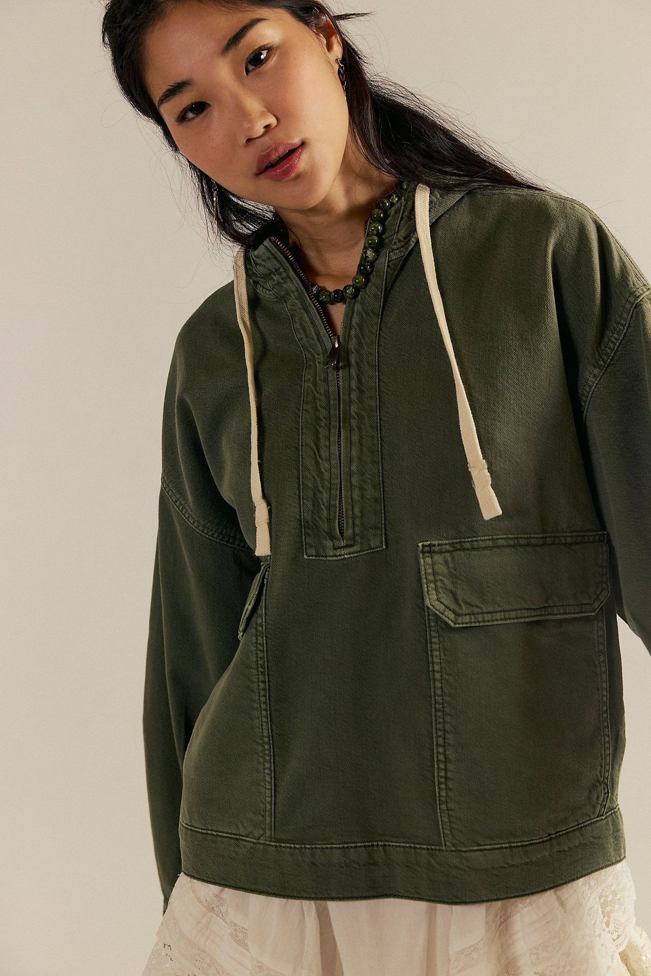 Stylish Relaxed-fit Washed Denim Long Sleeve Hoodie