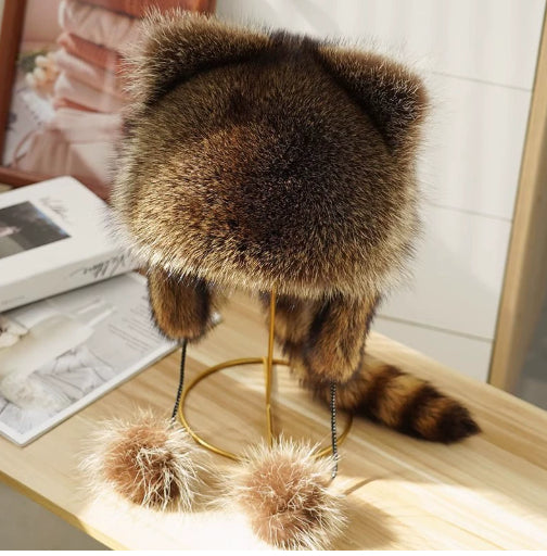 Winter American Raccoon Dog Ear Protection Plush Cat Ear Hat