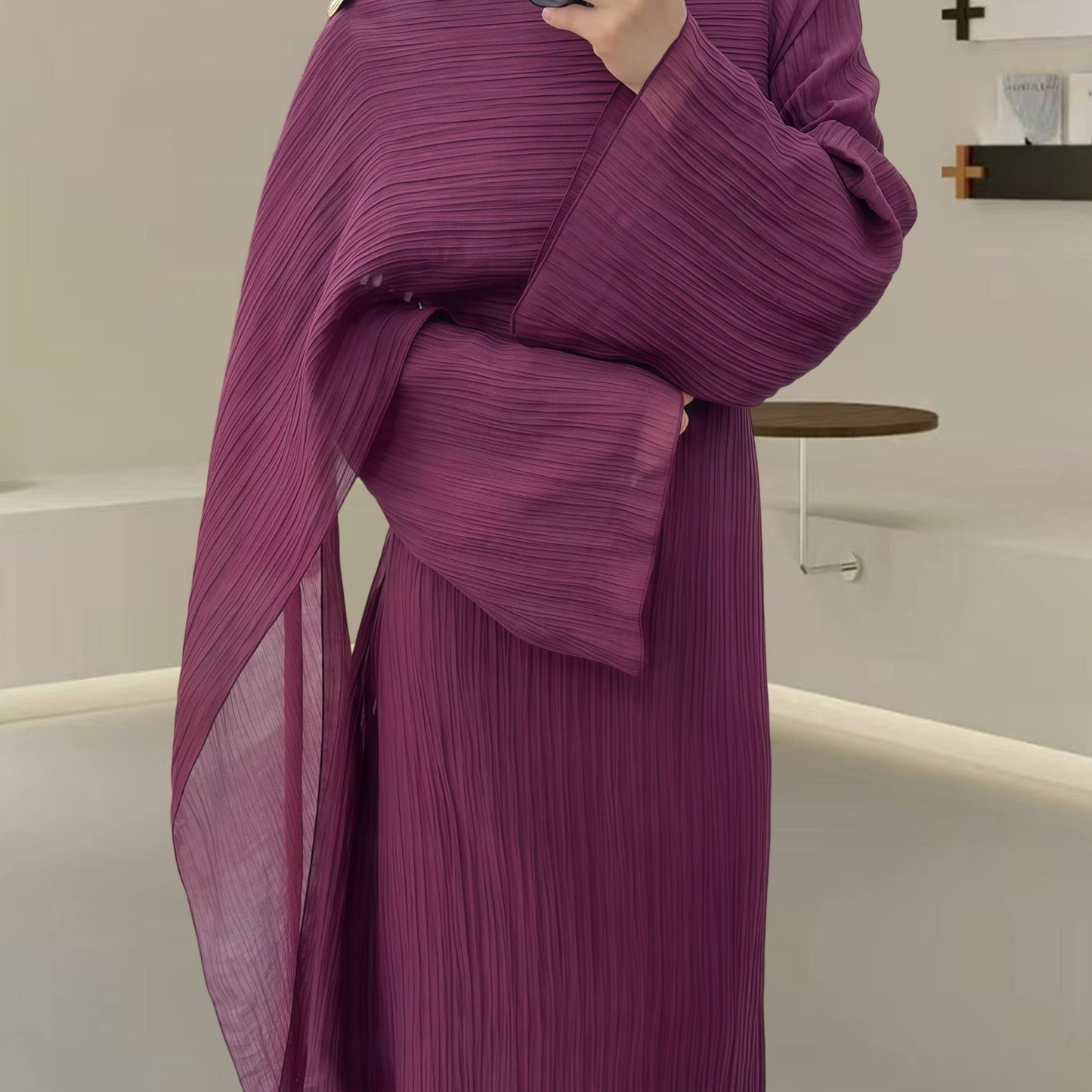 Women's Autumn Muslim Crew-Neck Pleated Long Skirt