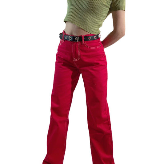 New Solid Color Retro American Street High Waist Straight Casual Pants