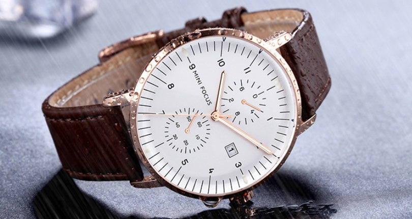 Men's Business Watch   Japanese Movement   Calendar Luminous Waterproof  Fake Two Eyes 0052G
