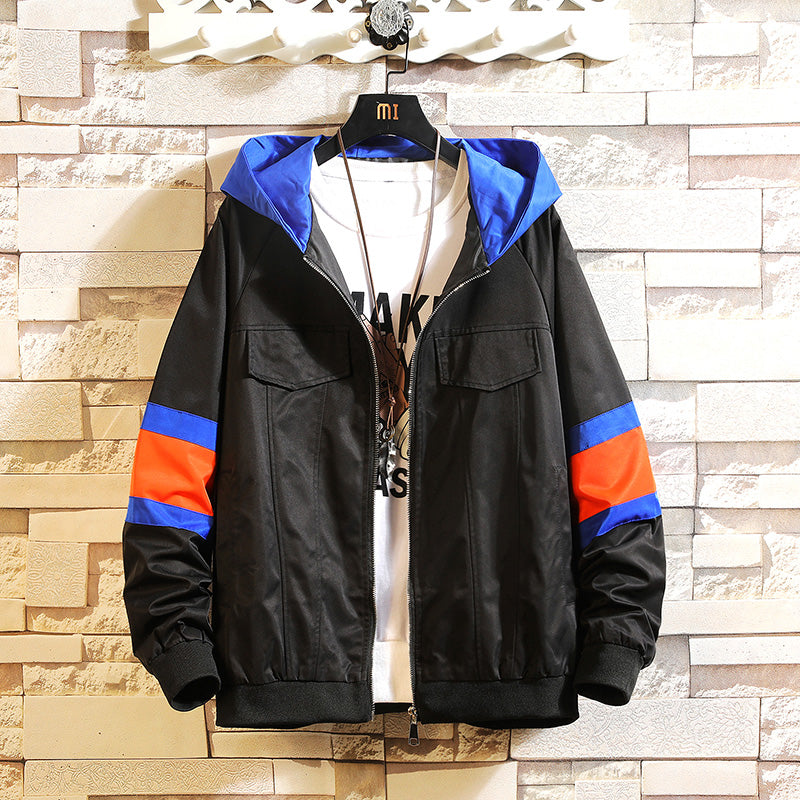 Workwear Hooded Jacket Men's Loose Plus Fat Plus Size Contrast Stitching Jacket