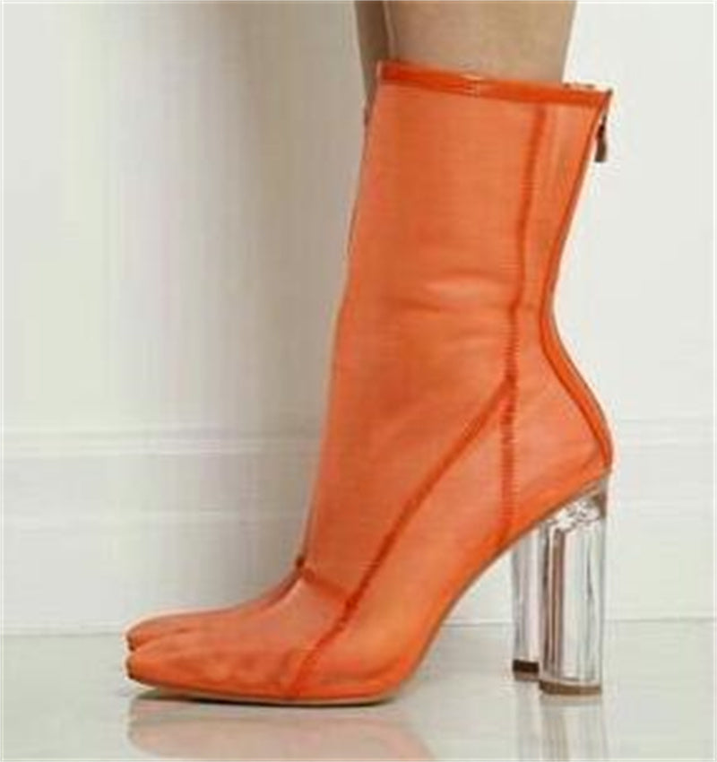 Women's Thick High-heeled Transparent Mesh Pointed Sandals