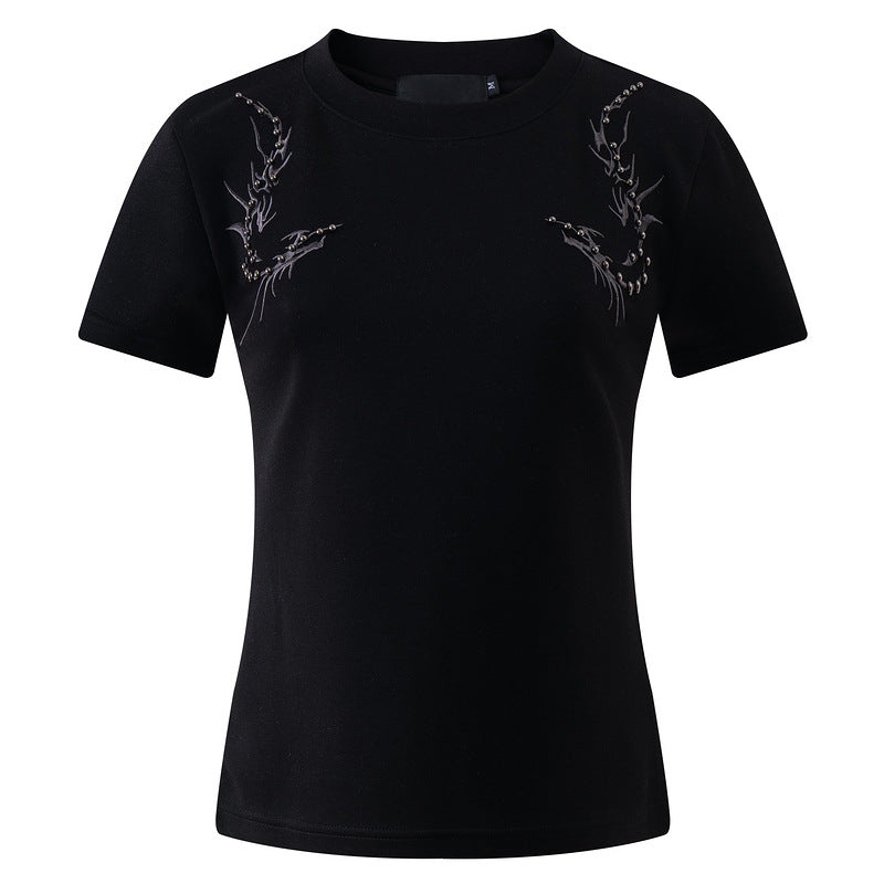 American Niche Creative Embroidery Beaded Shoulder Short Sleeve