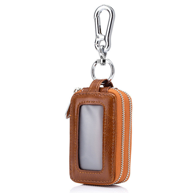 Cowhide Car Key Case Leather Double Zipper