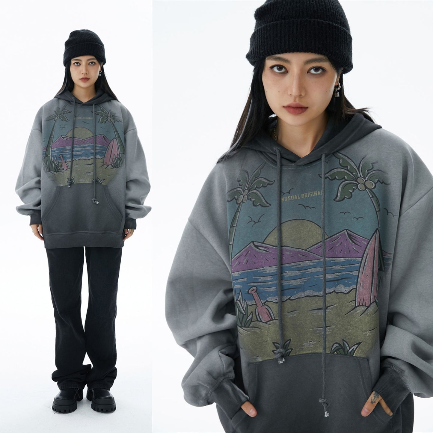 Old American Painting Landscape Terry Hooded Men's Sweater
