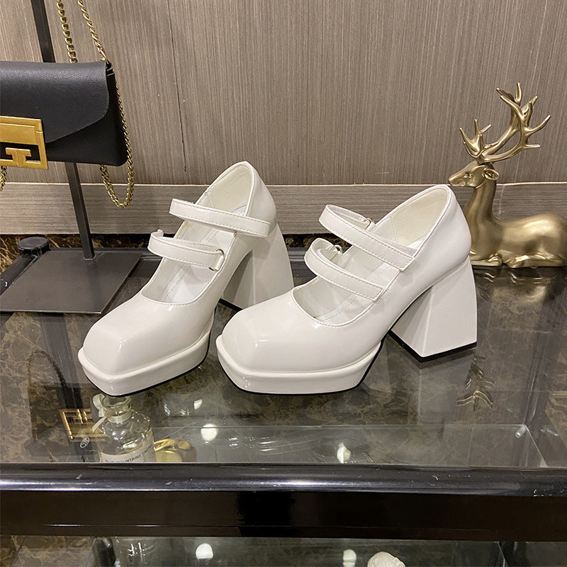 French Retro Platform Mary Jane Shoes Waterproof Platform Square Head