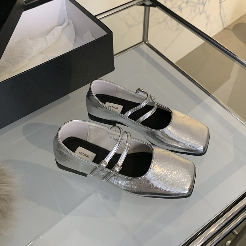 French Evening Style Silver Single-layer Shoes Women New