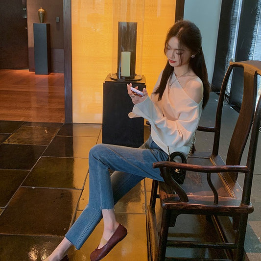 New Fashionable Shallow Mouth Soft Bottom Sheepskin Flat Split Toe Pumps