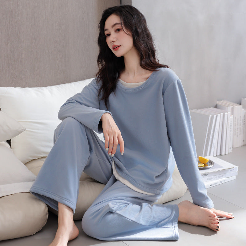 Womens Solid-Color Casual Plus-Size Loose Pajama Set
