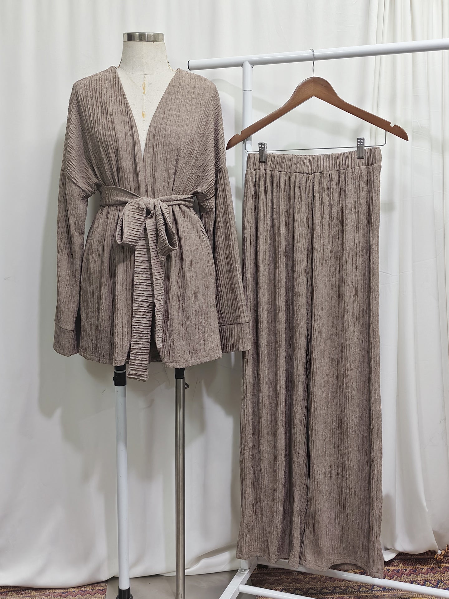 Womens Casual, Loose-fitting Cardigan And Wide-leg Pants Set
