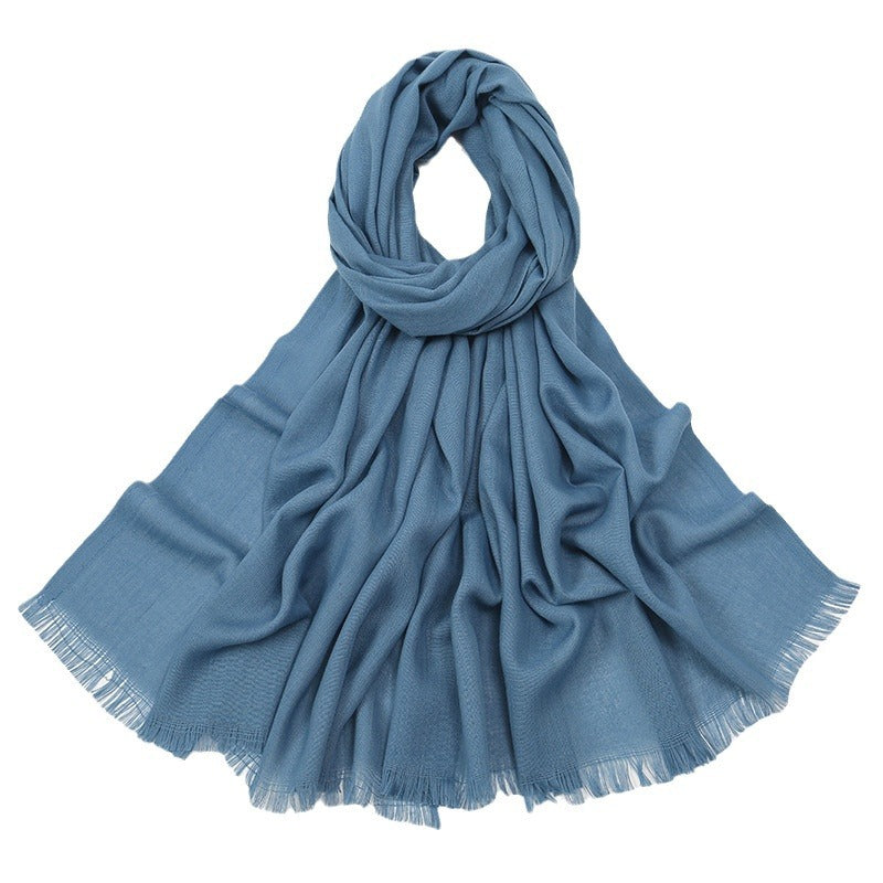 Flat Slub Cotton Solid Color Scarf Breathable Monochrome