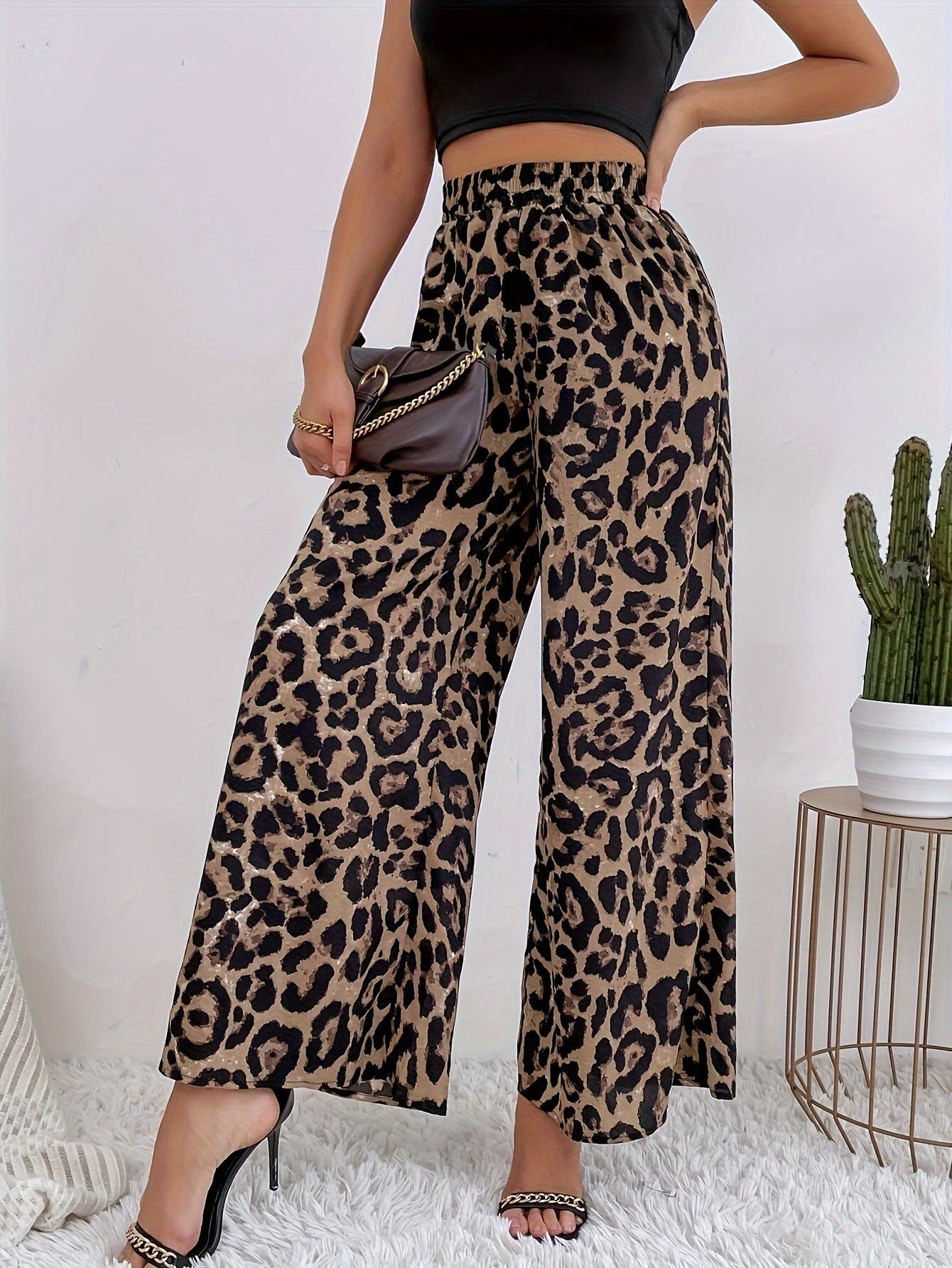 Elastic-waist Casual Wide-leg Pants
