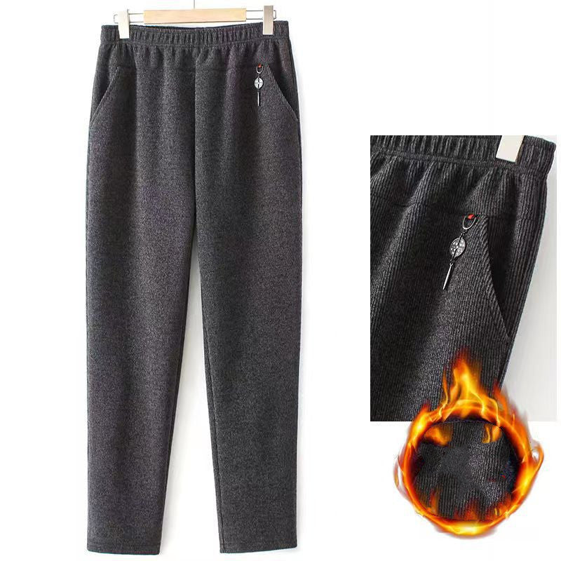 Middle Aged And Elderly Women's Plush High Waist Plus Size Loose Trousers